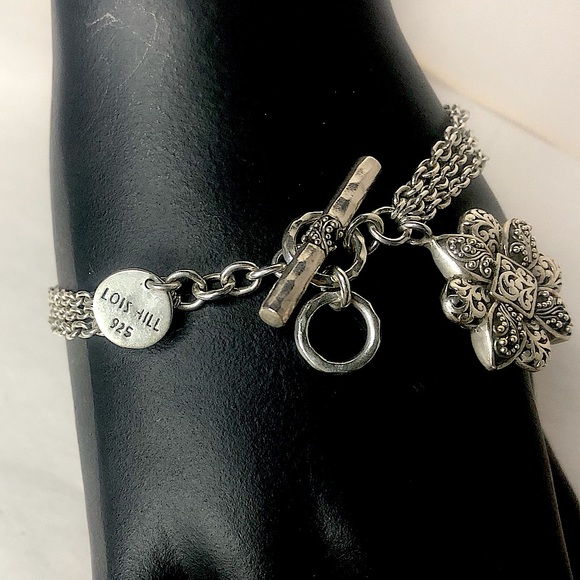 LOIS HILL Sterling Silver Reversible Multi-Strand Floral Charm & Toggle Bracelet - Picture 12 of 17